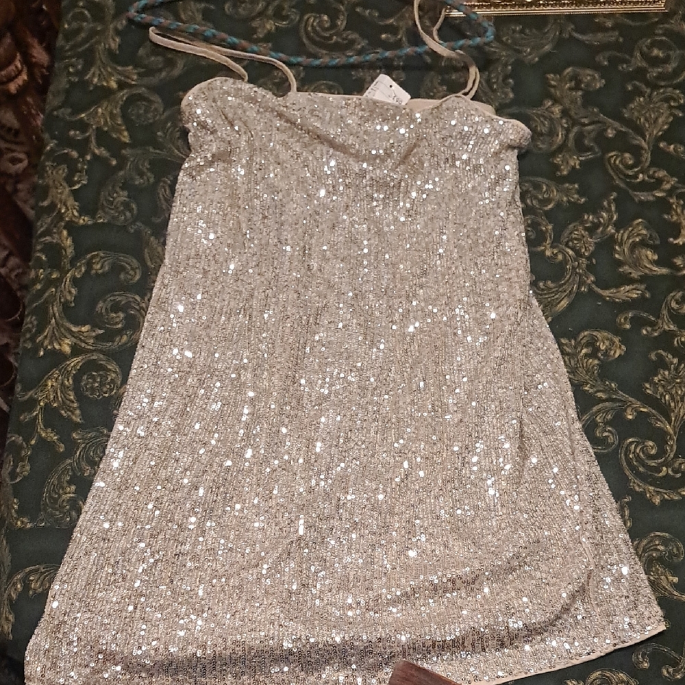 Silver Sequin Strapless Dress- NWT
